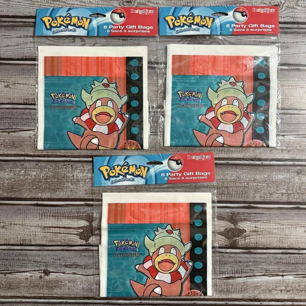Vintage Pokemon Slowking Lot 3 Packages of 8 Party Gift Loot Bags 2000 Nintendo